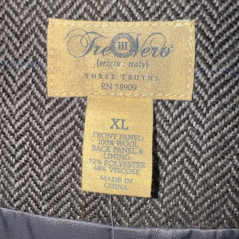 Tre Vero Suit Vest‎ Mens XL Gray Herringbone Wool Tweed Belted Formal Business